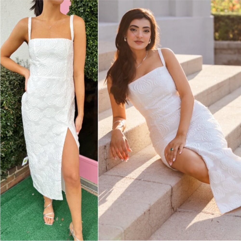 Amanda Uprichard Monica Jacquard Floral Midi Dress Bridal Wedding White XL